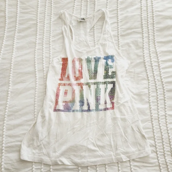 Y2K Victorias Secret Pink hite Tank Top with Colorful Graphic - Picture 2 of 2